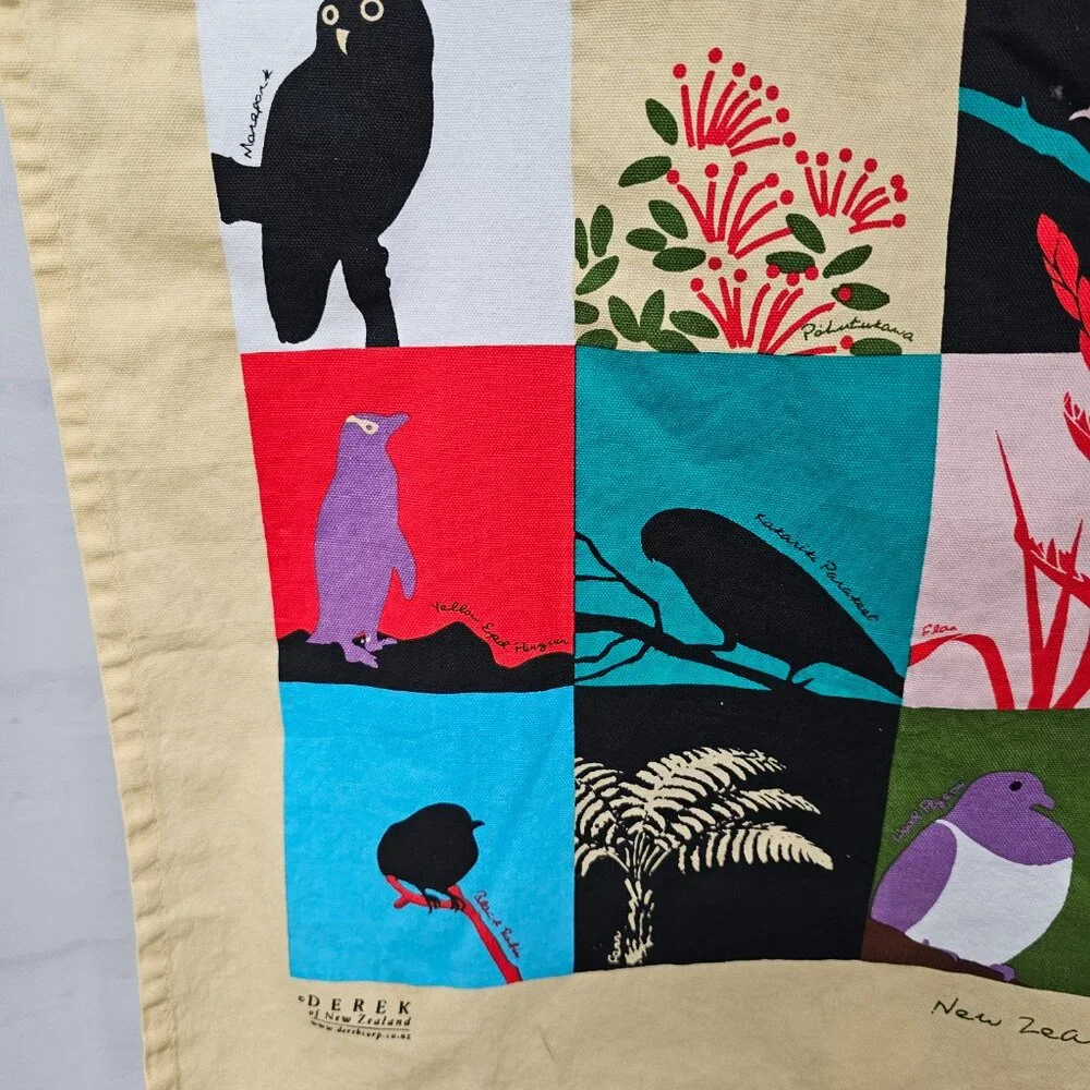 Derek Birds Of New Zealand Tea Towel Kiwiana Yellow Red